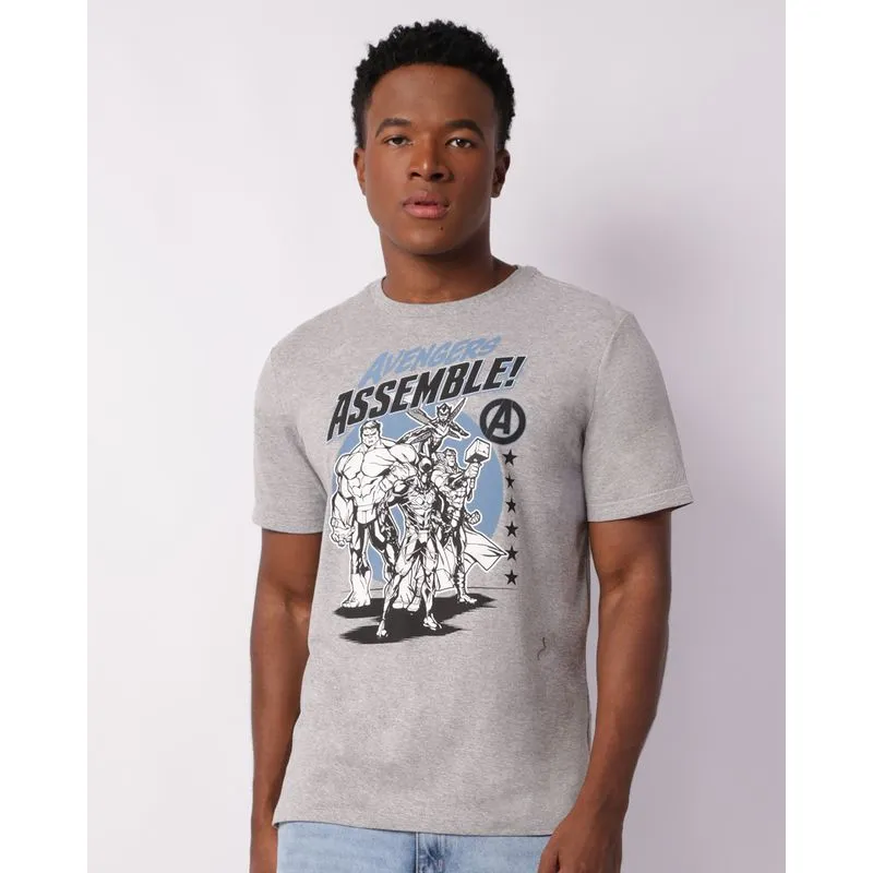 Camiseta Masculina Marvel Os Vingadores Manga Curta Cinza P