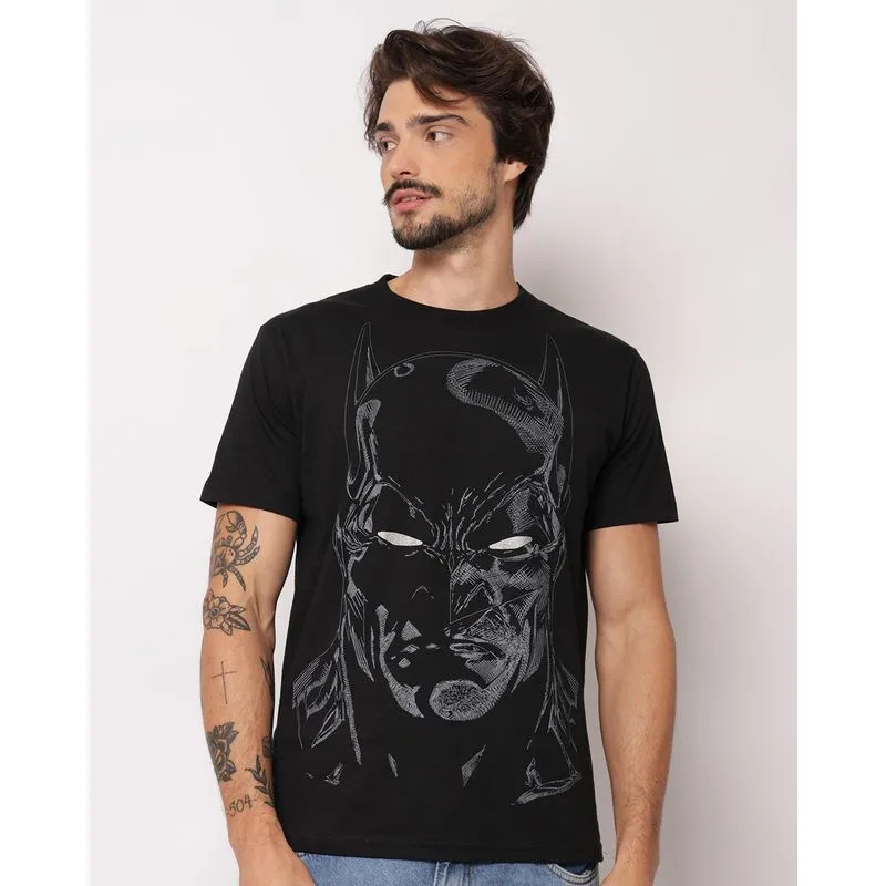 Camiseta Masculina Algodão DC Comics Batman Manga Curta Preta P