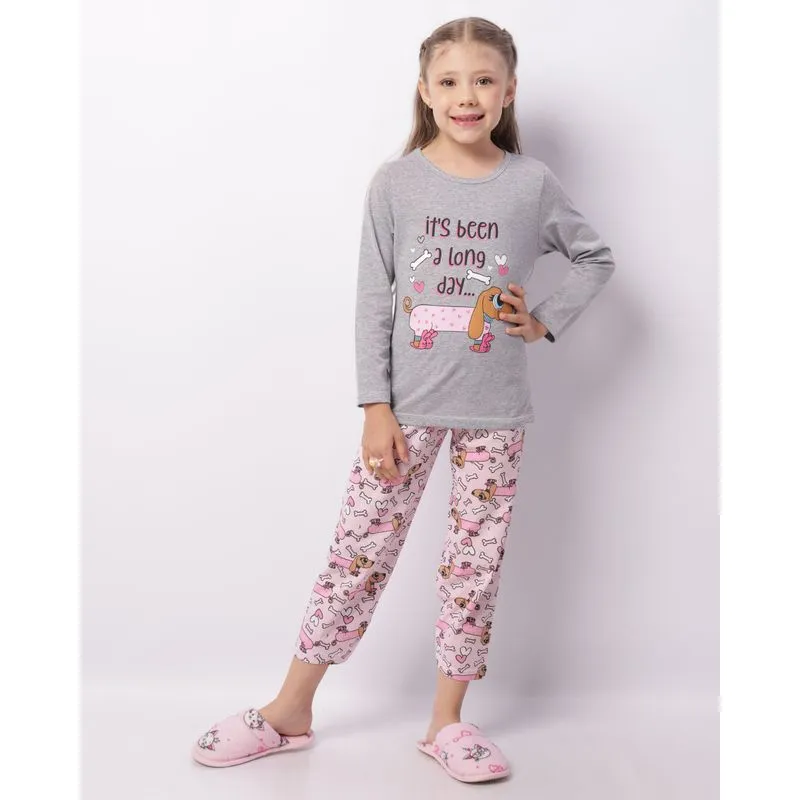 Pijama Infantil Longo Estampa Cachorros Cinza 8