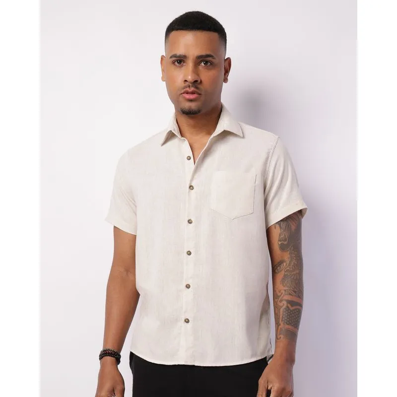 Camisa Masculina Analogy Viscolinho Manga Curta Bege G