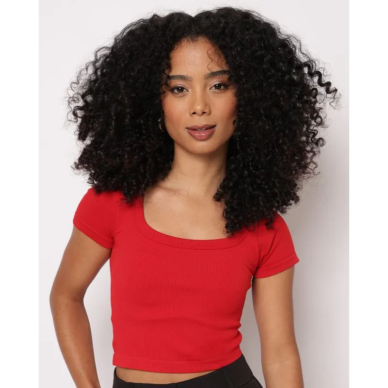 Blusa Feminina Cropped Canelada Manga Curta Vermelha M