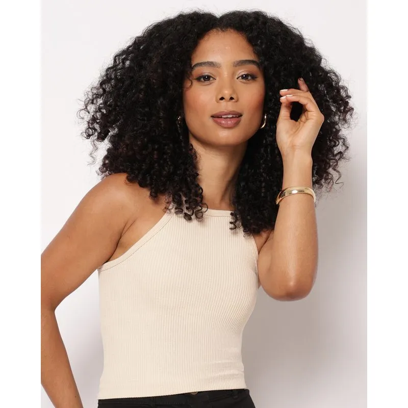 Regata Feminina Cropped Cava Americana Canelada Bege P