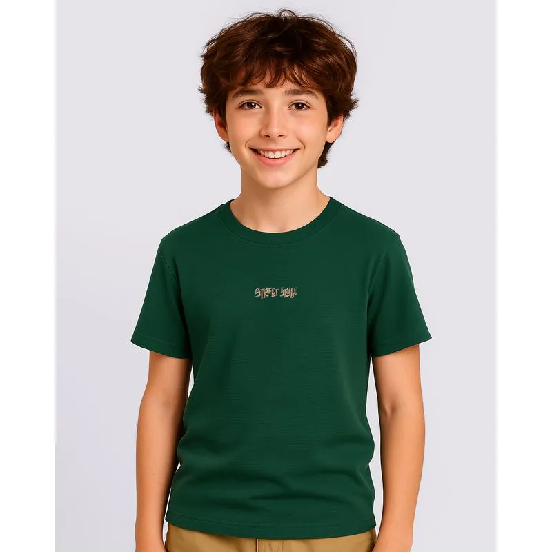 Camiseta Juvenil Texturizada com Bordado Manga Curta Verde 14