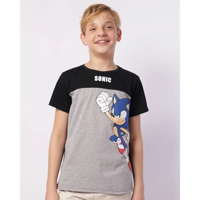 Camiseta Juvenil Algodão Sonic Texturizada com Recorte Cinza 14