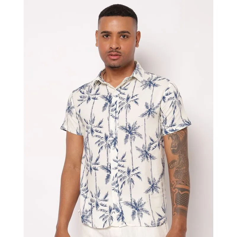 Camisa Masculina Viscose Estampada Manga Curta Off White M