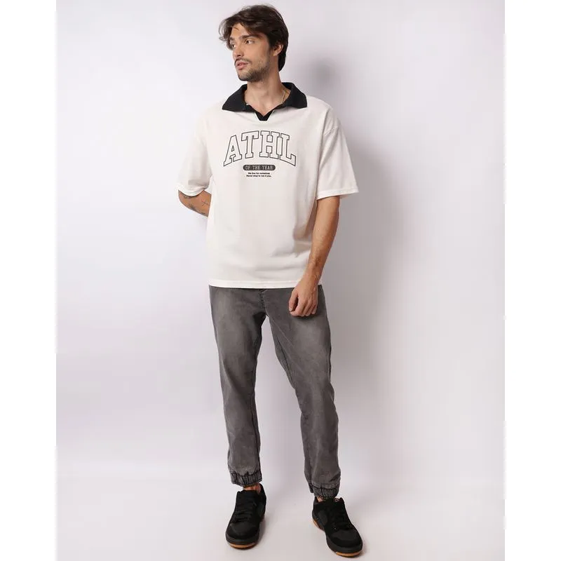 Calça Jeans Masculina Jogger Estonada Com Cordão Cinza M