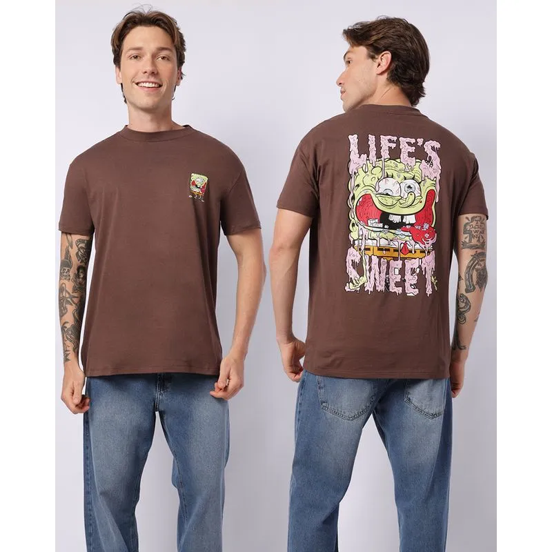 Camiseta Masculina Algodão Bob Esponja Marrom GG