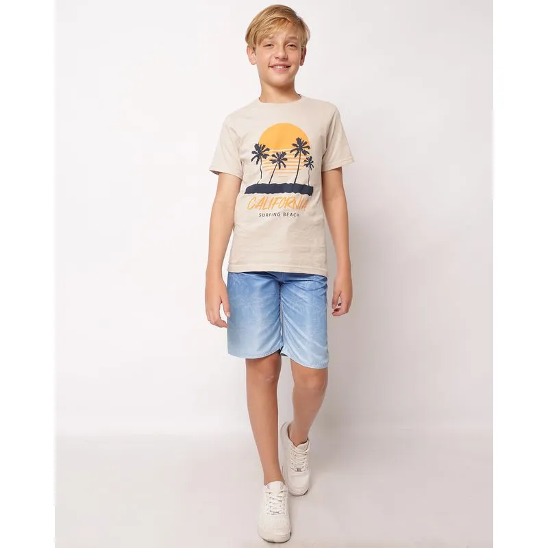 Bermuda Juvenil Microfibras com Estampa Tropical Azul 14