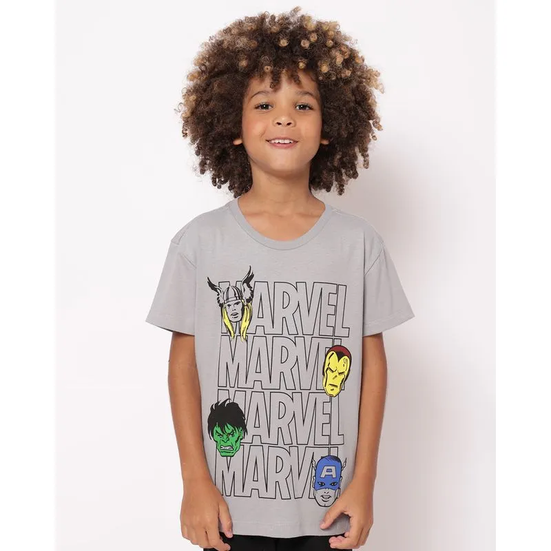 Camiseta Infantil Algodão Marvel Vingadores Manga Curta Cinza 4