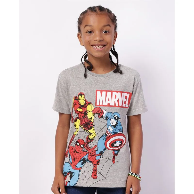 Camiseta Infantil Marvel Os Vingadores Manga Curta Cinza 8