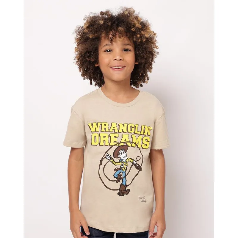 Camiseta Infantil Algodão Disney Woody Toy Story Manga Curta Bege 6
