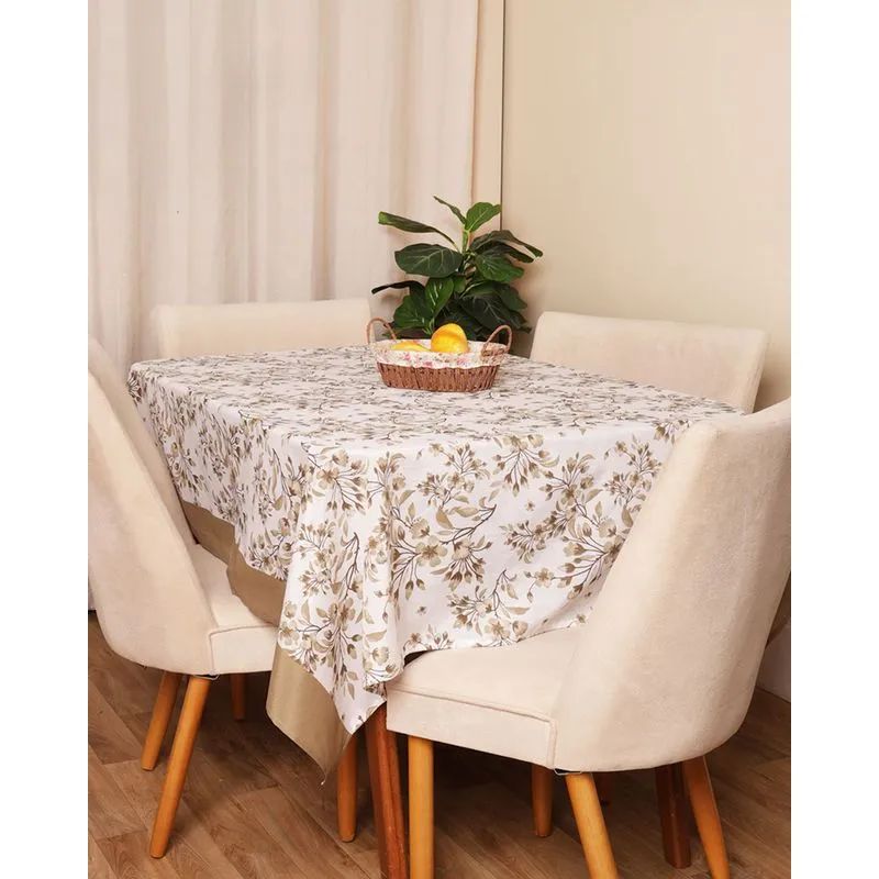 Toalha De Mesa Retangular 140cm x 210cm Teka Estampada Bege UN