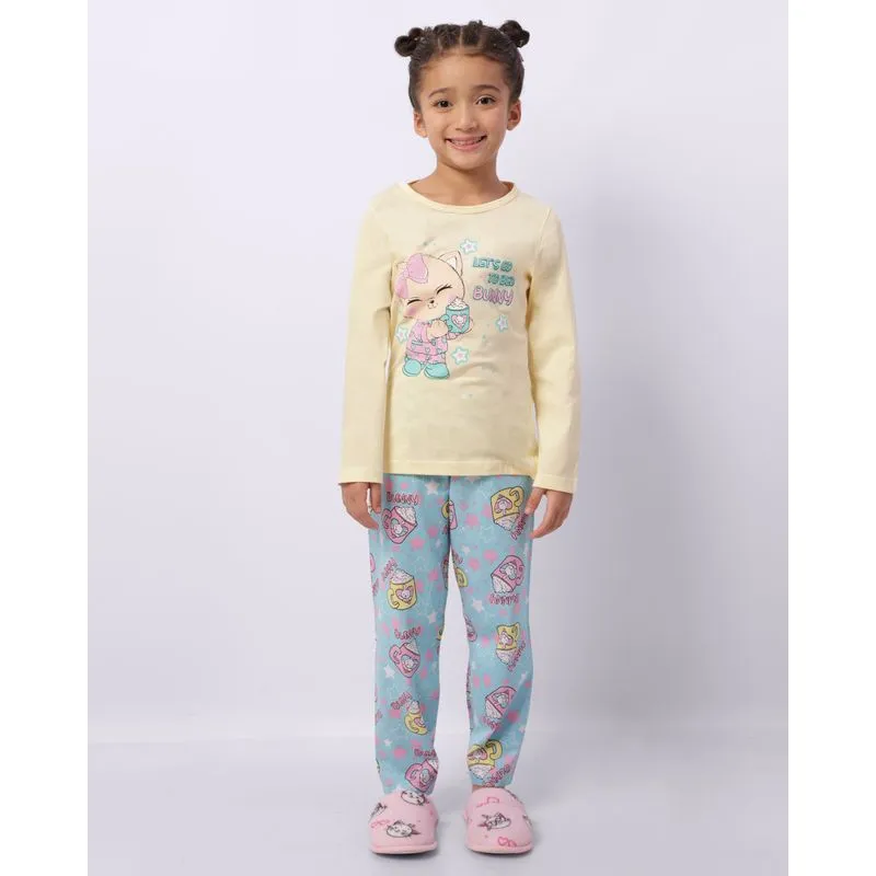 Pijama Infantil Longo Estampado Coelhinhos Amarelo 4