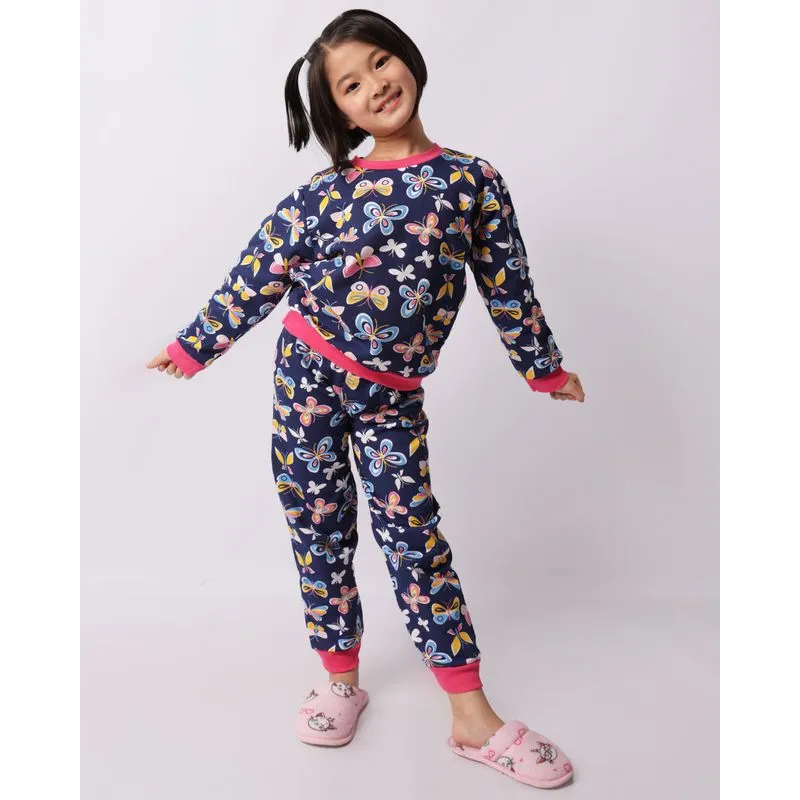 Pijama Infantil Longo Moletinho Estampado Borboletas Azul 8