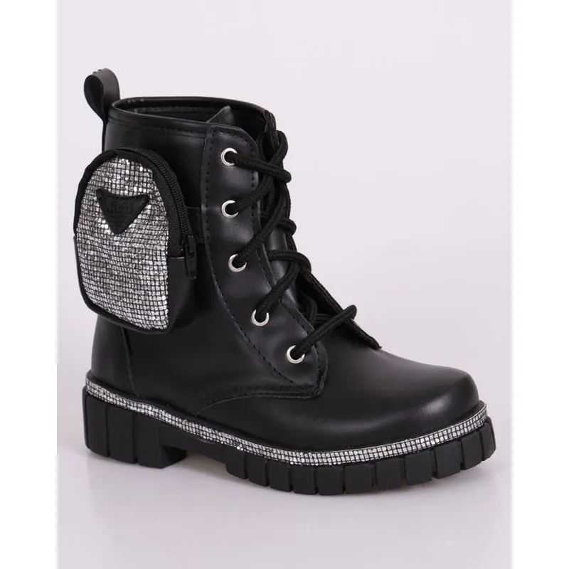 Bota Infantil Nilqi Coturno Tratorada Com Bolsinha Preta 30
