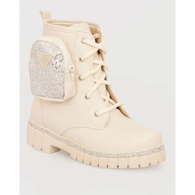 Bota Infantil Nilqi Coturno Tratorada Strass Com Bolsinha Off White 34