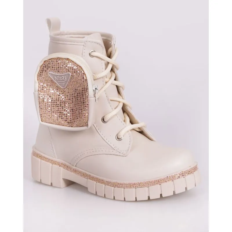 Bota Infantil Nilqi Coturno Tratorada Com Bolsinha Off White 30