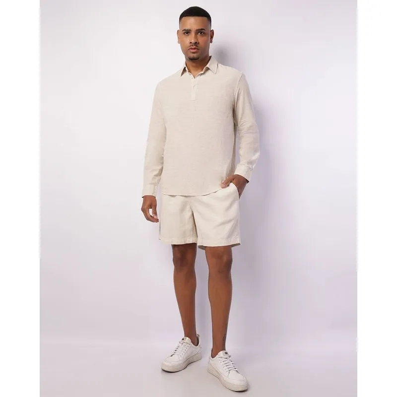 Bermuda Masculina Reta Linho com Cordão Bege P