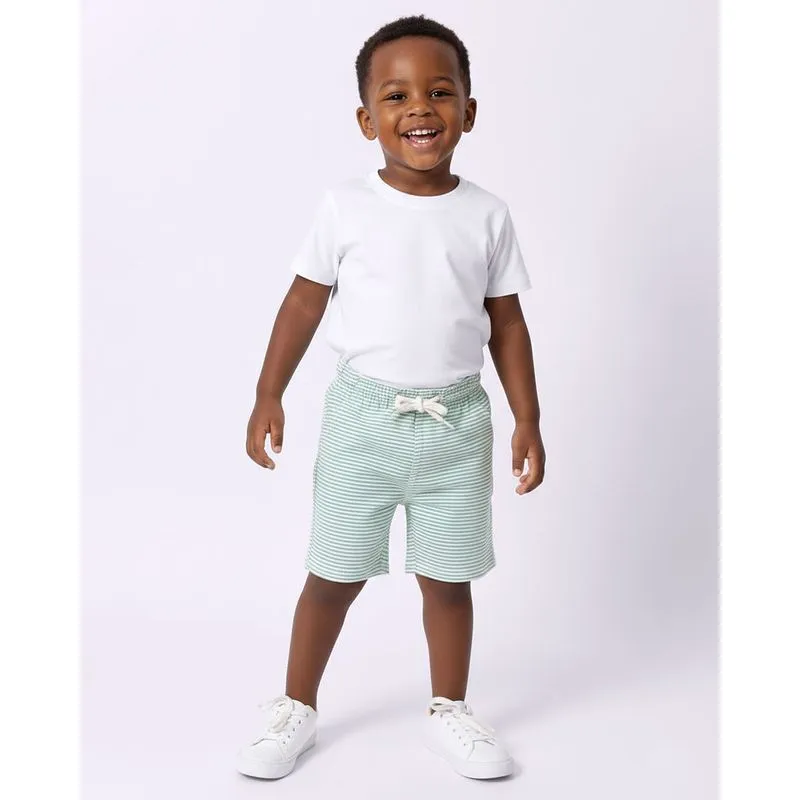 Bermuda Bebê Reta Listrada Bolso com Cordão Verde 3