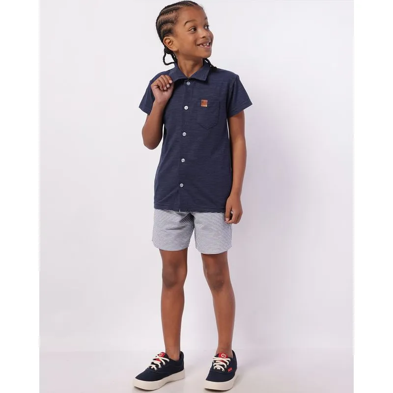 Bermuda Infantil Reta com Bolsos Listrada Azul 8