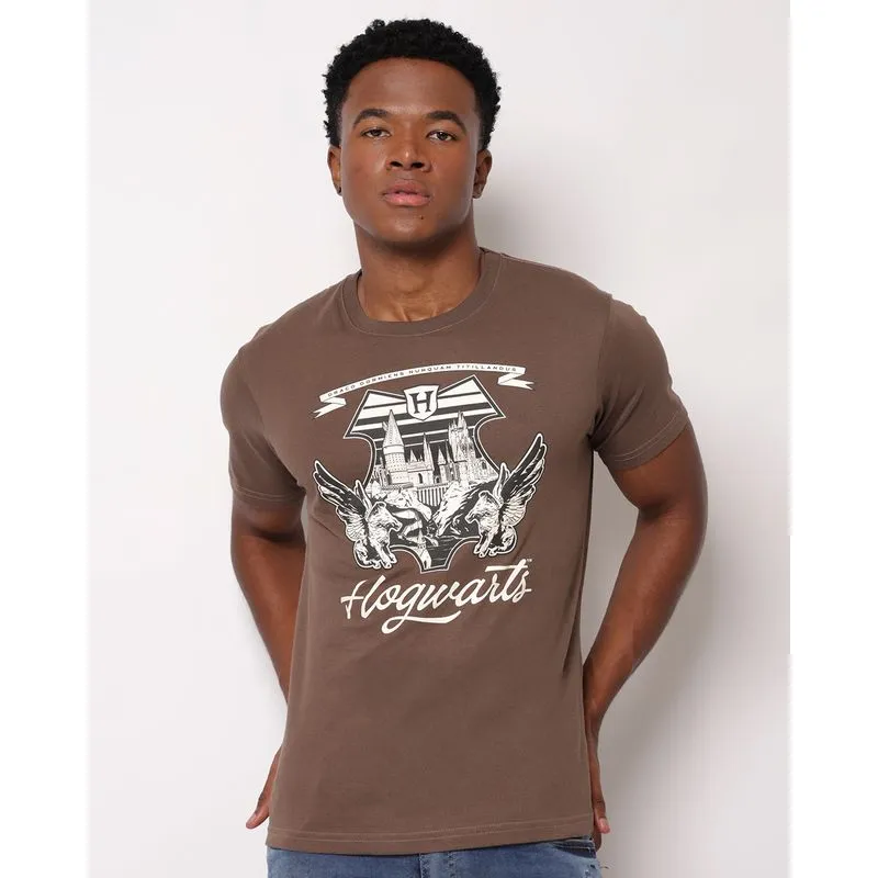 Camiseta Masculina Algodão Hogwarts Harry Potter Marrom G