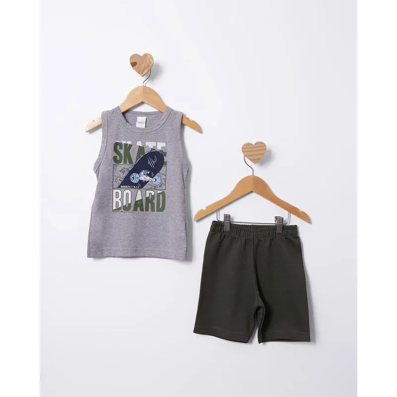 Conjunto Bebê Curto Estampa Skate Cinza 1