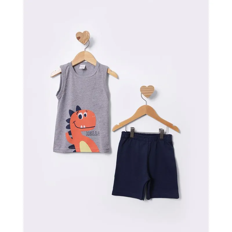 Conjunto Bebê Curto Estampa Dinossauro Cinza 2
