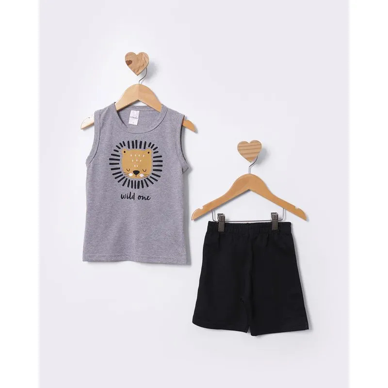 Conjunto Bebê Curto Estampa Leãozinho Cinza 1