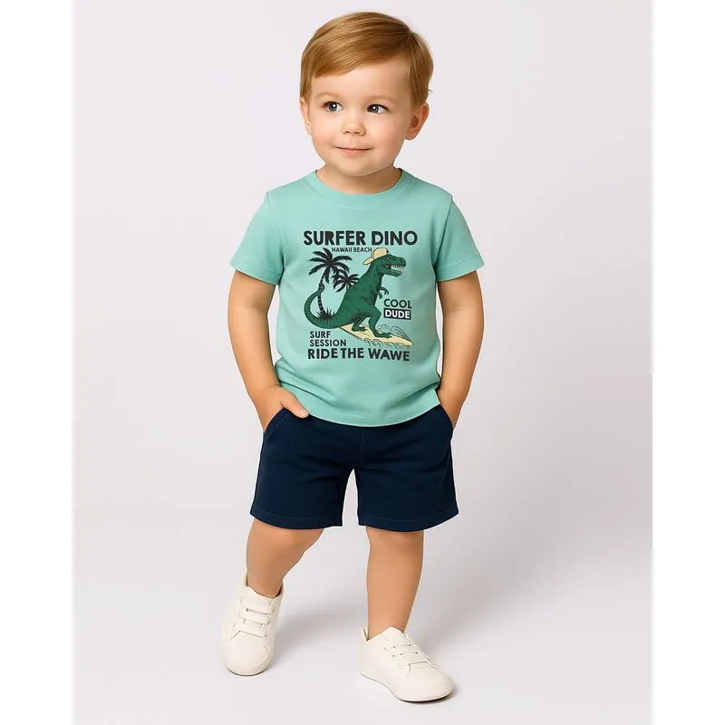 Conjunto Bebê Curto Estampa Dinossauro Verde 1