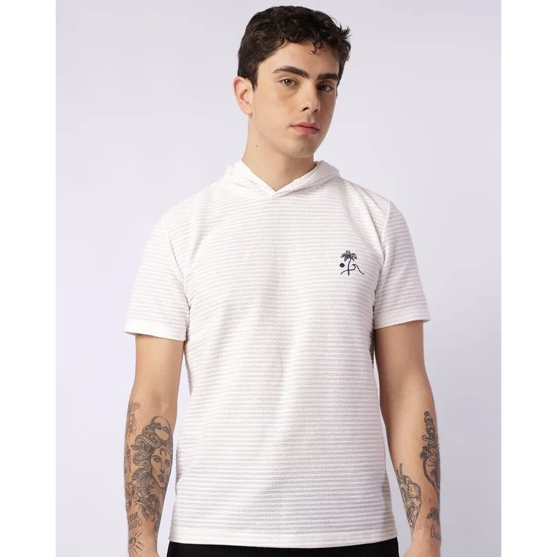 Camiseta Masculina Texturizada Coqueiro com Capuz Branca M