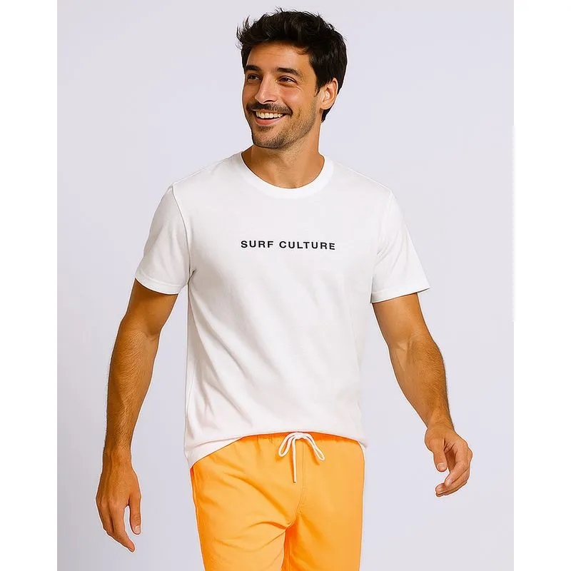 Camiseta Masculina com Bordado Manga Curta Branca G