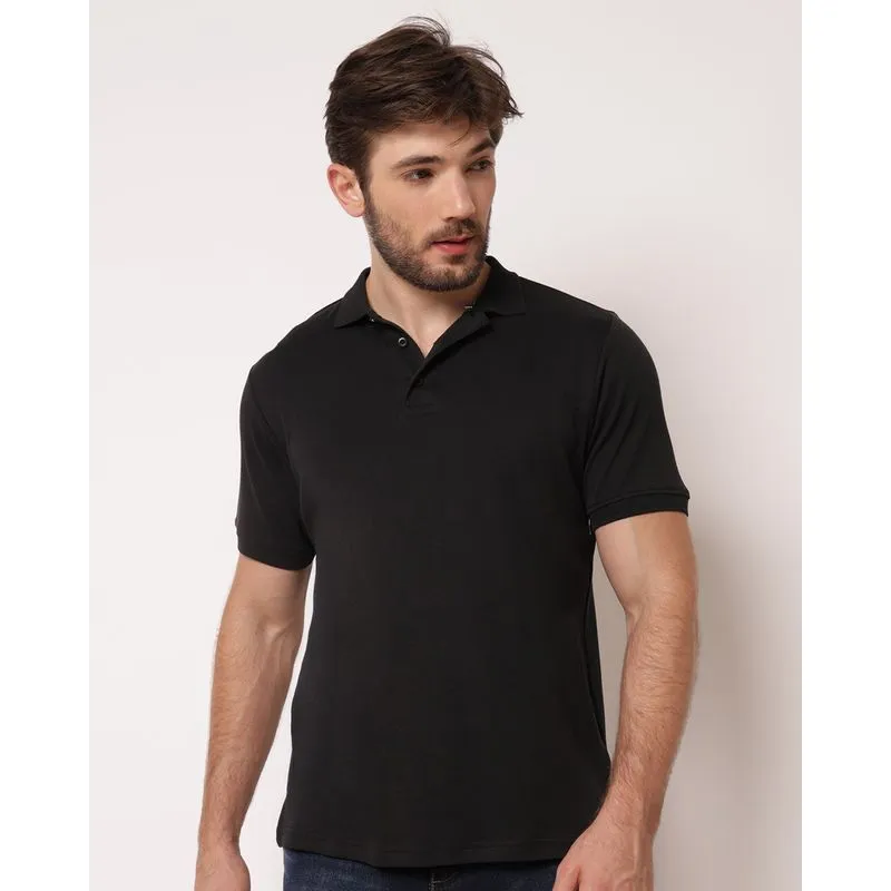 Camisa Polo Masculina Algodão Manga Curta Preta G