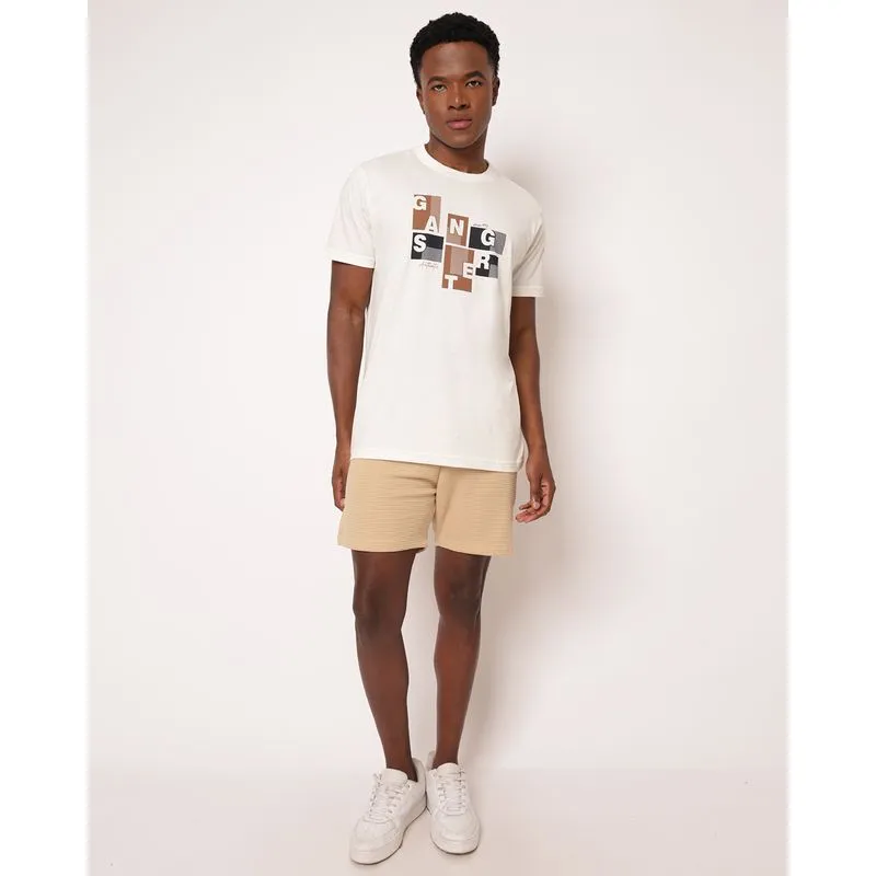 Bermuda Masculina Reta Texturizada com Bolsos Cordão Bege GG