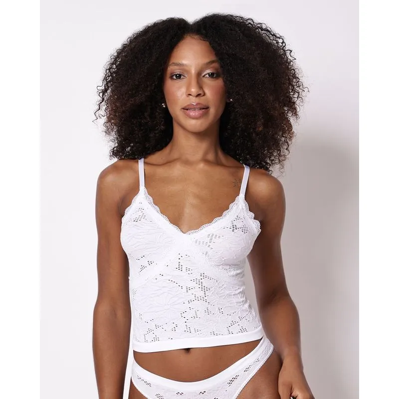 Sutiã Top Feminino Renda Jaquard Branco M
