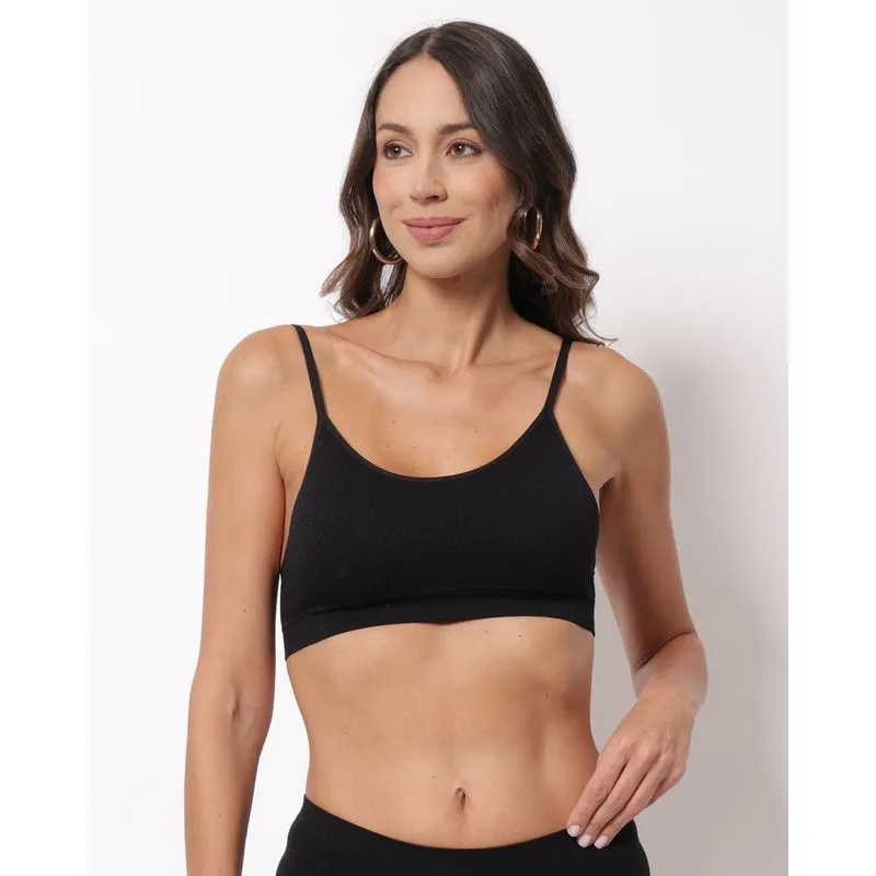 Sutiã Top Feminino Texturizado com Bojo Preto M