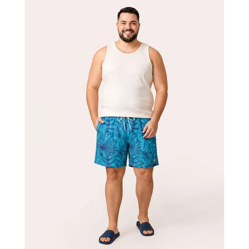 Bermuda Surf Plus Size Masculina com Bolsos Estampada Azul G2