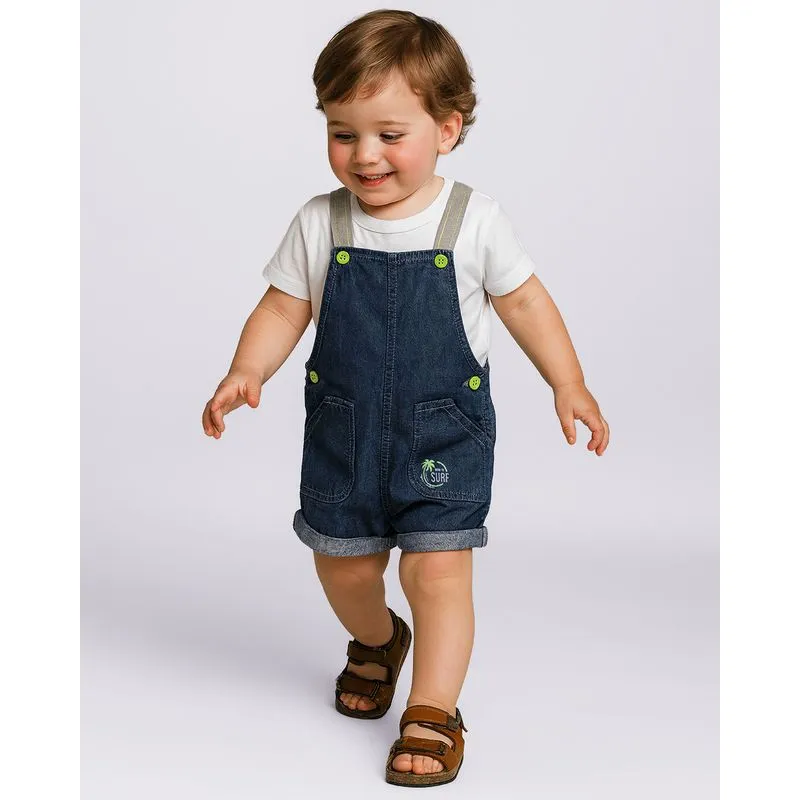 Jardineira Jeans Bebê com Bolsos Barra Dobrada Azul 2