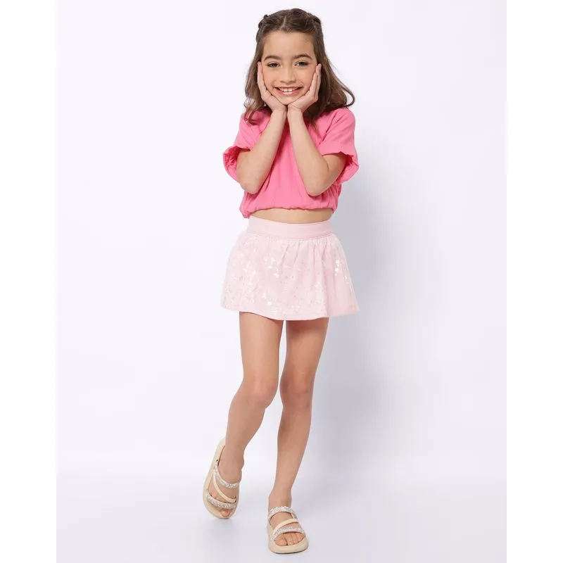 Short Saia Sarja Infantil com Tule Glitter Rosa 6