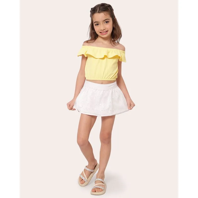 Short Saia Sarja Infantil com Tule Glitter Branca 4