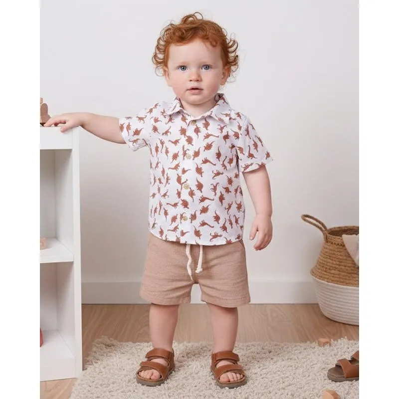 Conjunto Bebê Curto Estampado Dinossauros Bege M