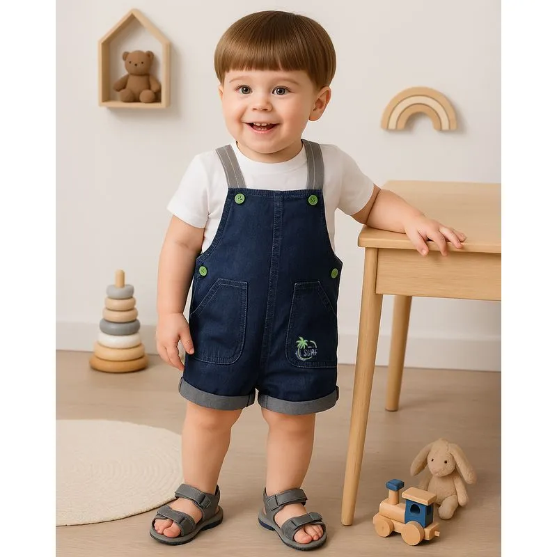 Jardineira Jeans Bebê com Bolsos Barra Dobrada Azul M