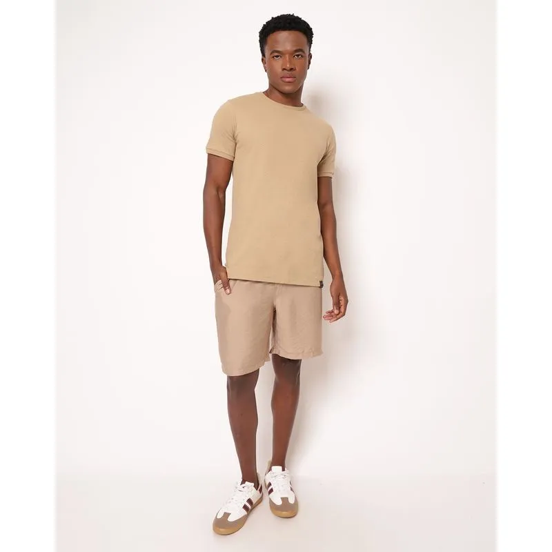 Bermuda Masculina Reta Poliviscose com Bolsos Bege PP