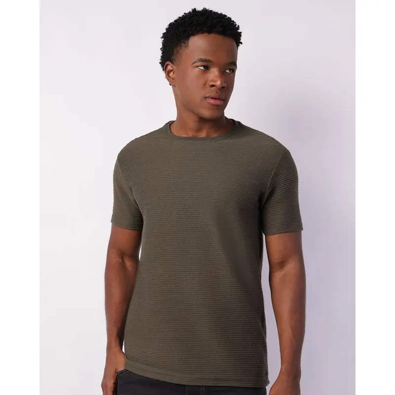Camiseta Masculina Texturizada Básica Manga Curta Verde P