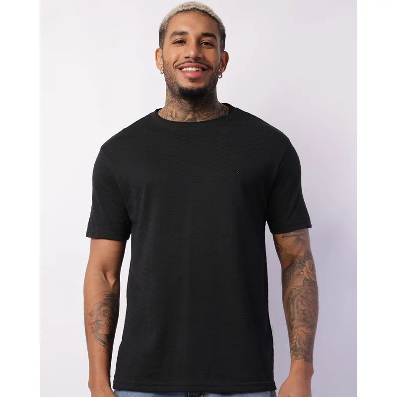 Camiseta Masculina Básica Texturizada Manga Curta Preta M