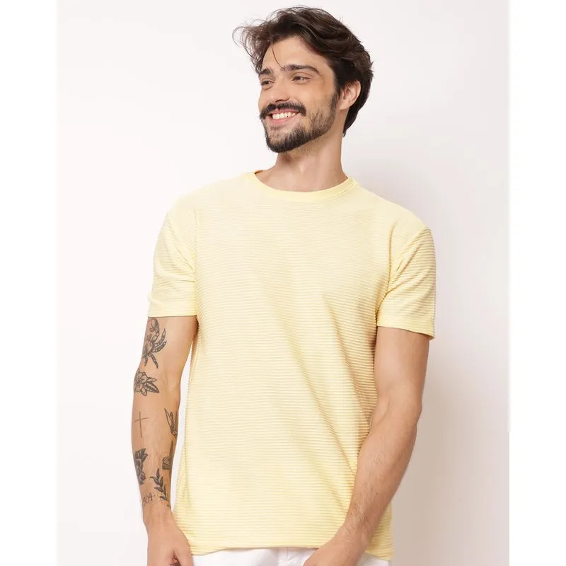 Camiseta Masculina Canelada Manga Curta Amarela PP