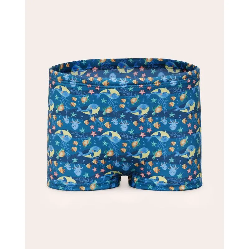 Sunga Bebê Boxer Estampada Fundo do Mar Azul 1