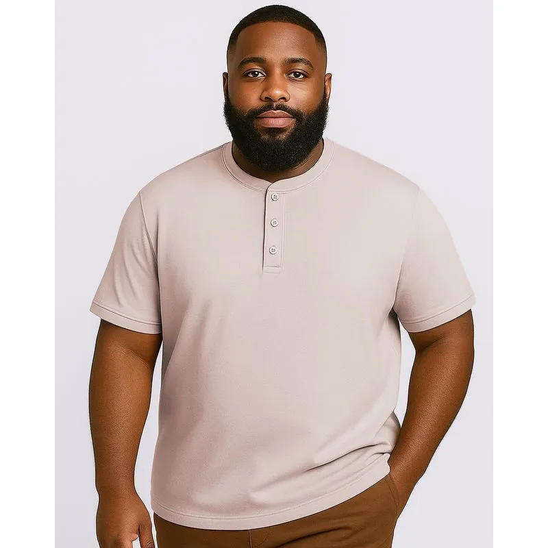 Camiseta Plus Size Masculina Algodão Peruano com Botões Bege G3