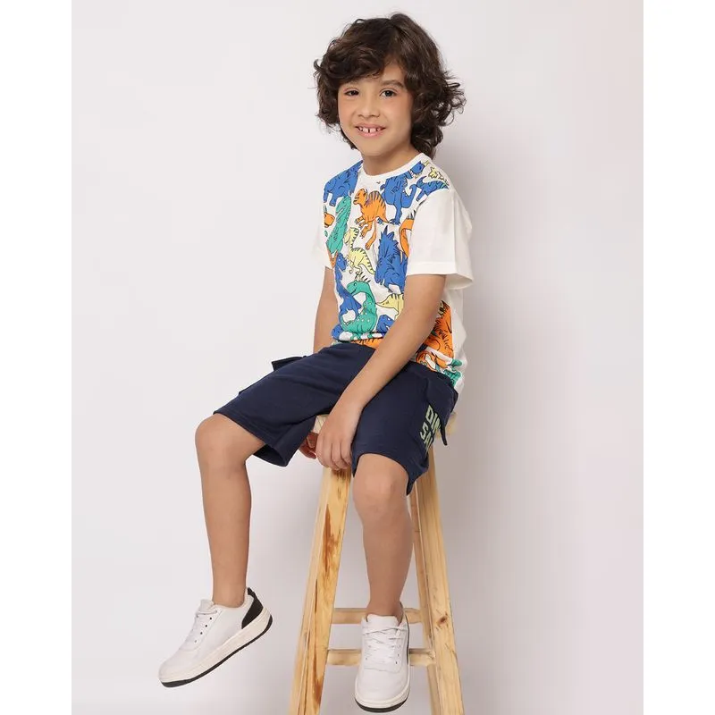 Camiseta Infantil Algodão Estampado Dinossauros Manga Curta Off White 6