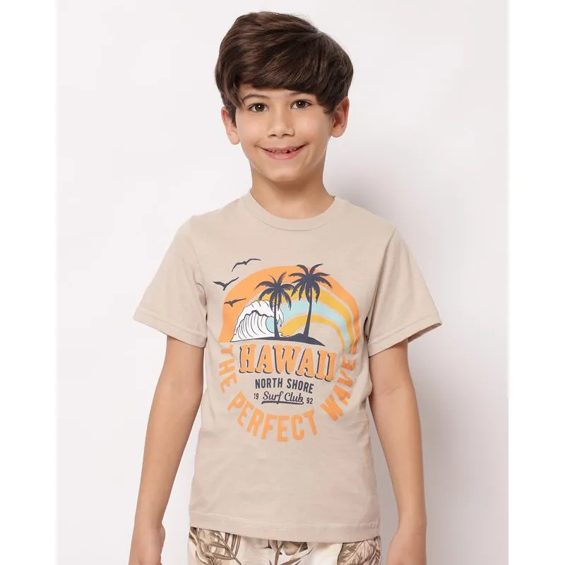 Camiseta Infantil Estampa Surf Gola Careca Bege 4