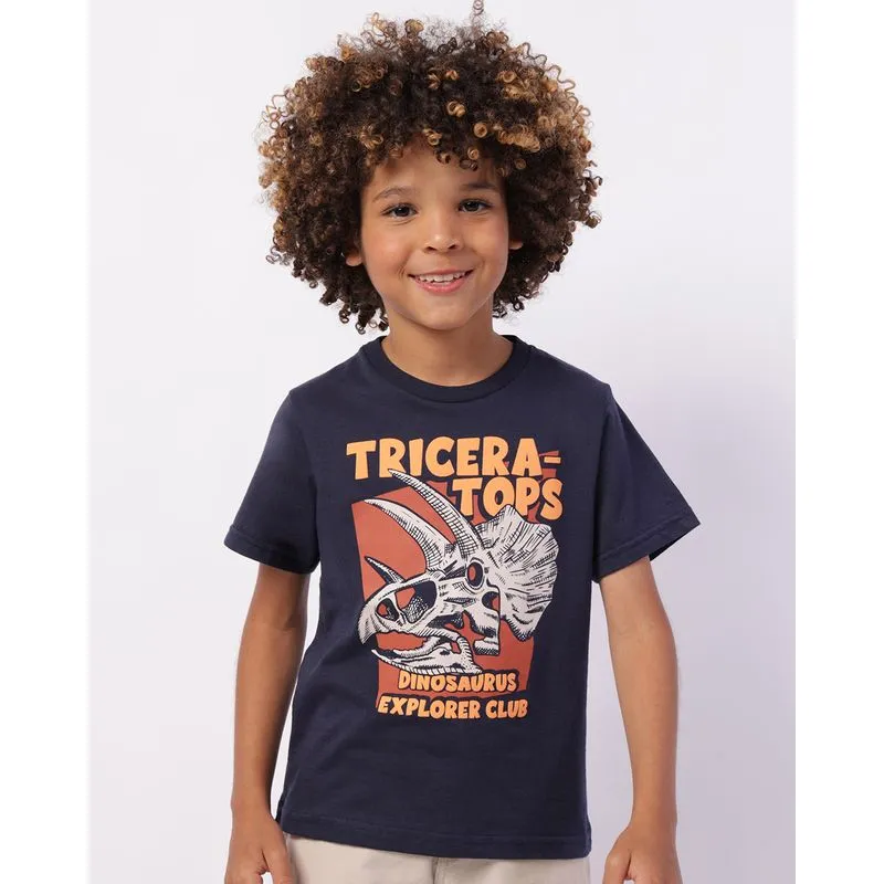 Camiseta Infantil Algodão Estampa Dinossauro Marinho 6